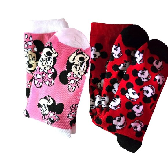 Disney Mickey & Minnie Mouse Ankle Socks 2-Pack Red & Pink. - Picture 3 of 4